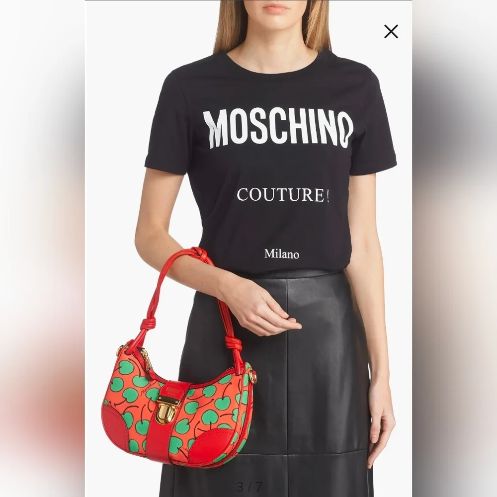 MOSCHINO® Couture All-Over Cherry Print Canvas Hobo Bag - Picture 3 of 7